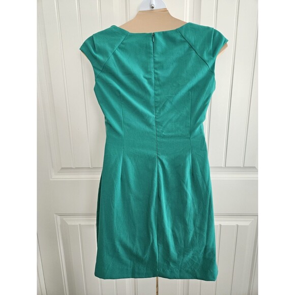 Calvin Klein Size 14 Green Cap Sleeve Ruched Sheath Fitted Cocktail Dress Lined - Picture 4 of 6